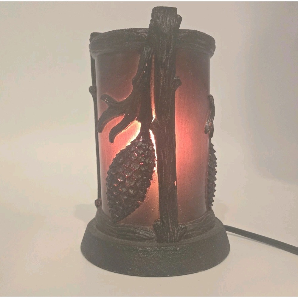 Rustic Pinecone Accent Lamp Amber Glow Cabin Lodge Woodland Decor